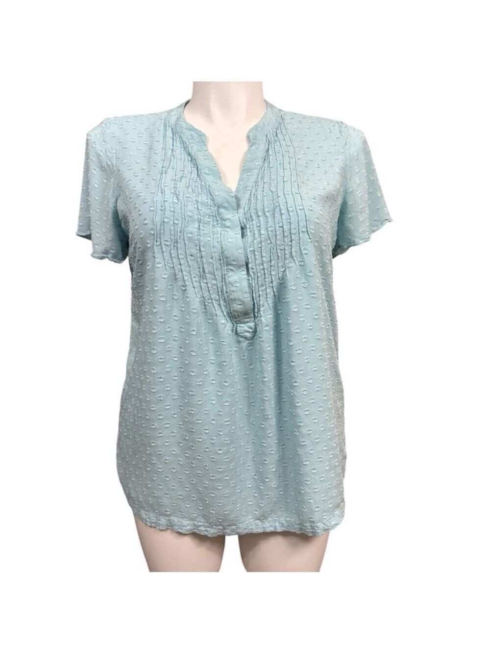 Soft Surroundings Blue Textured Swiss Dot Tunic‎ Blouse Large Rayon